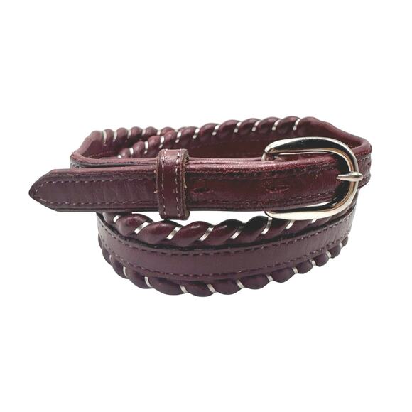 Dun Dee | Women | Cherry Full Grain Leather Western Metallic Braided Belt | 28 - Picture 1 of 11